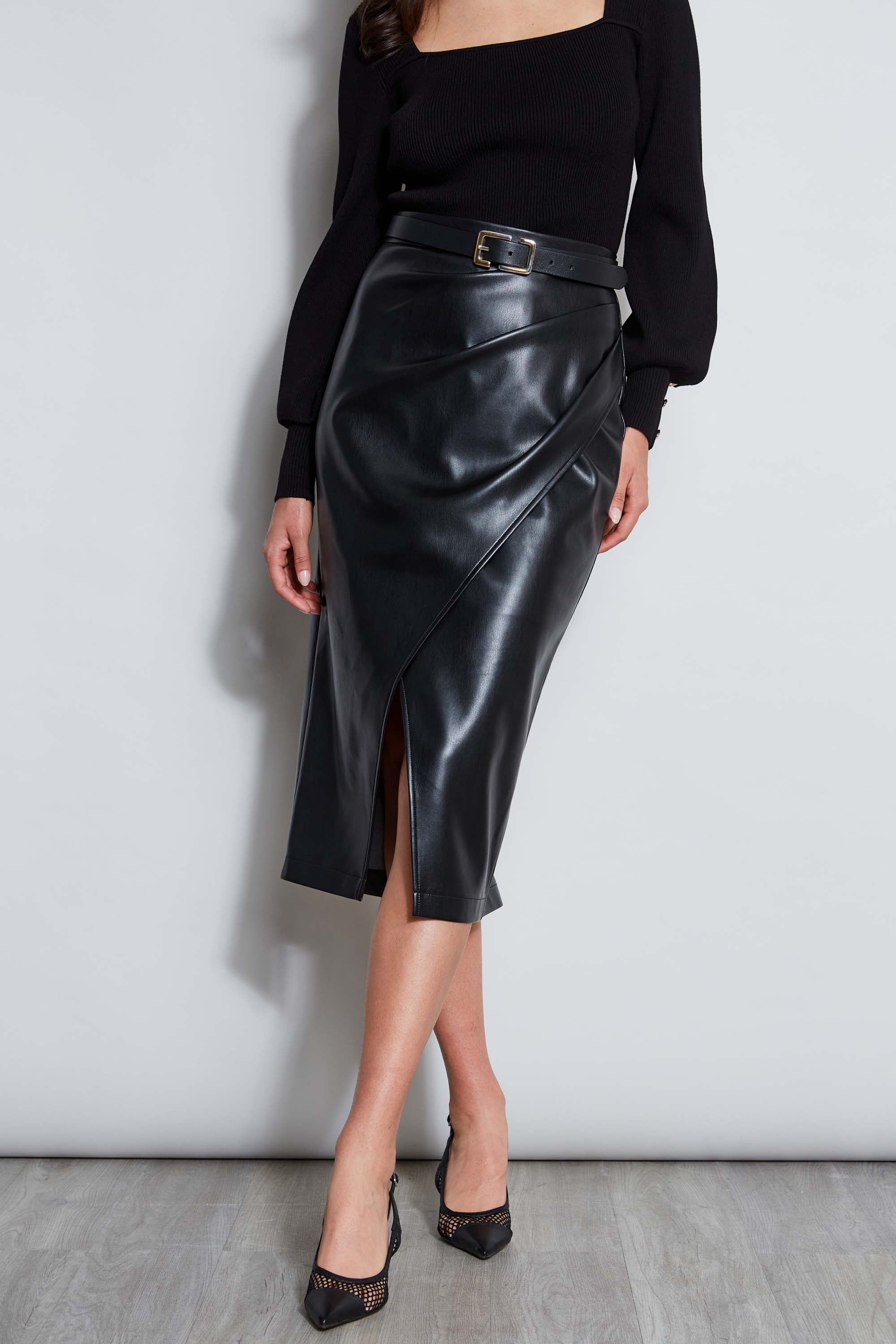 Midi Vegan Leather Wrap Skirt - Murepair