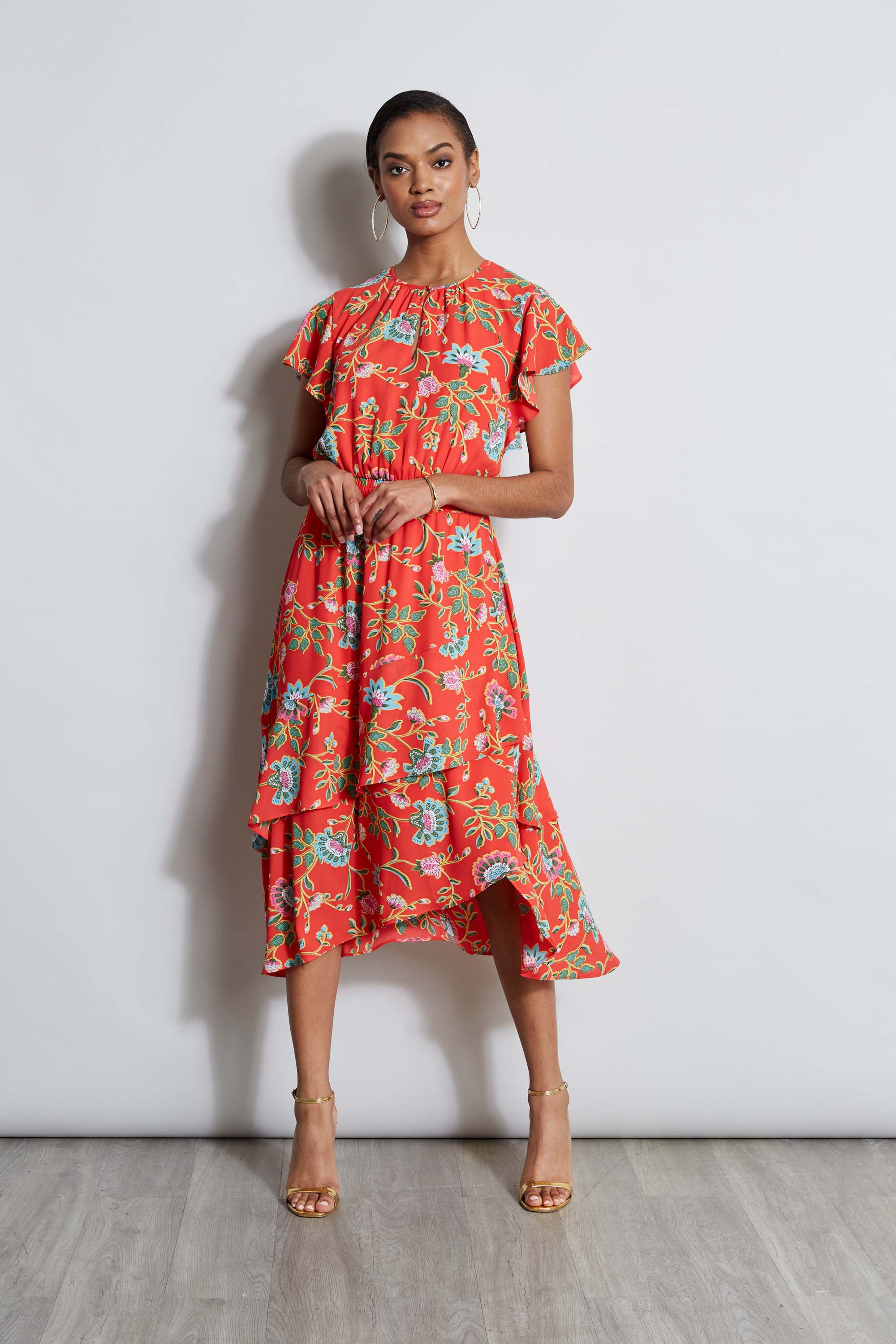 T-Tahari Hibiscus Garden Print Midi Dress - Murepair