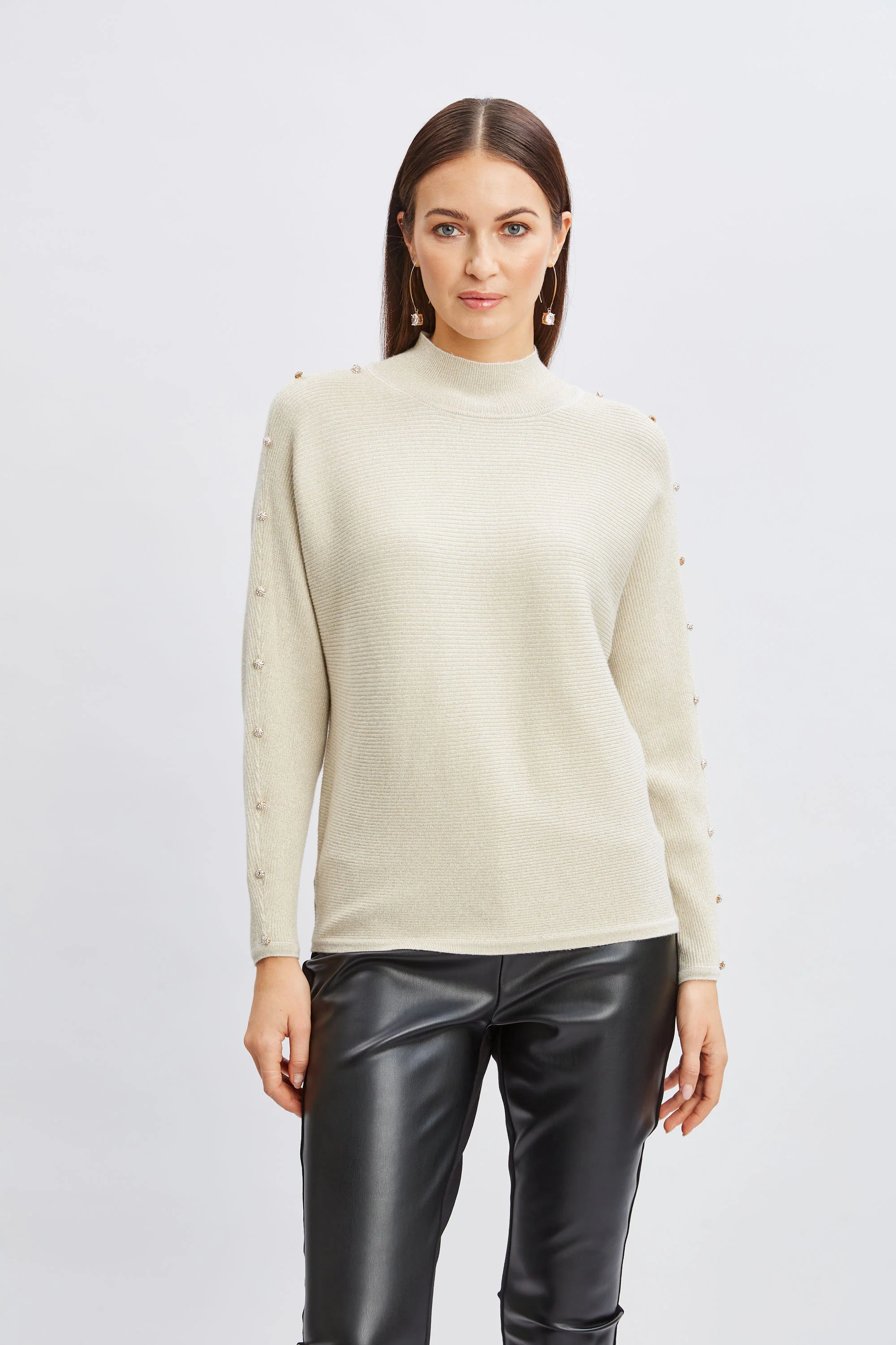 T-Tahari Crystal Sleeve Lurex Sweater - Murepair