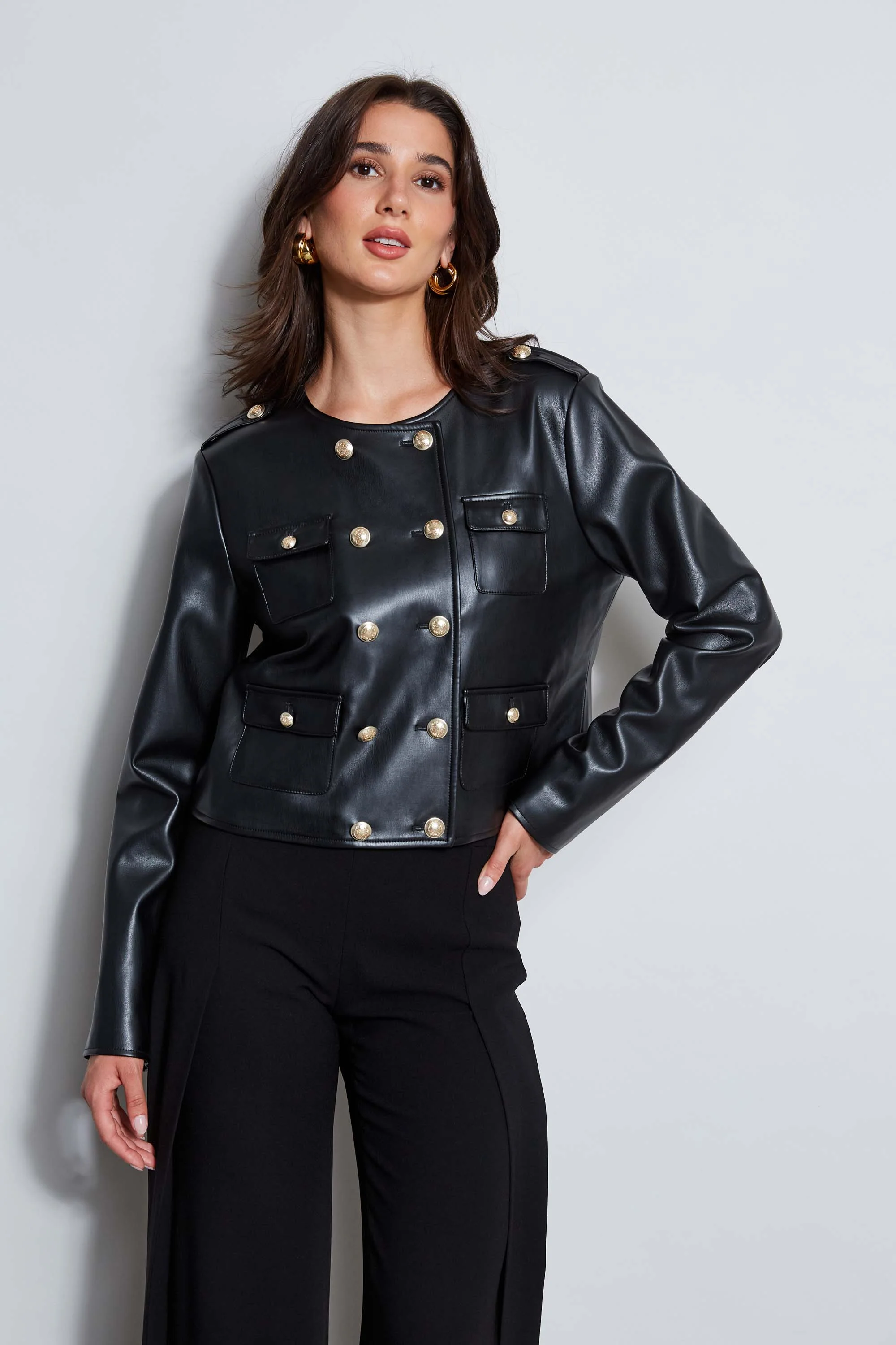 Vegan Leather Crest Button Jacket - Murepair