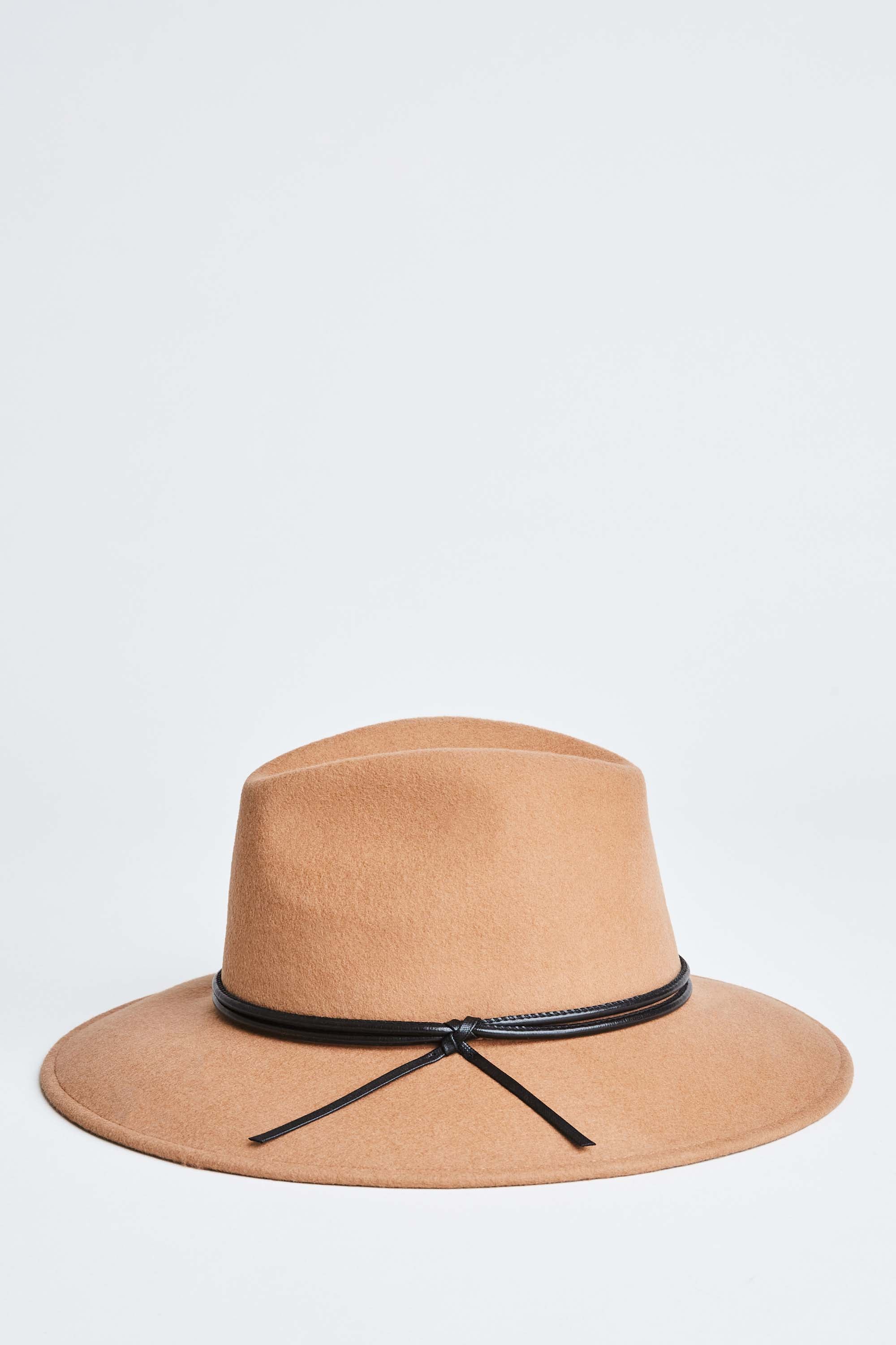 Wool Wide Brim Leather Trim Fedora Hat - Murepair