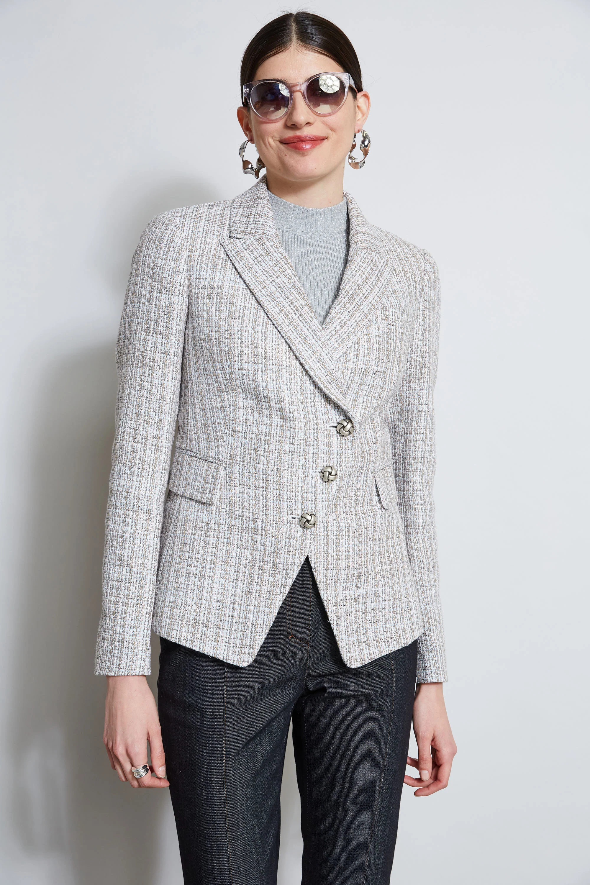 Metallic Tweed 3 Button Blazer - Murepair