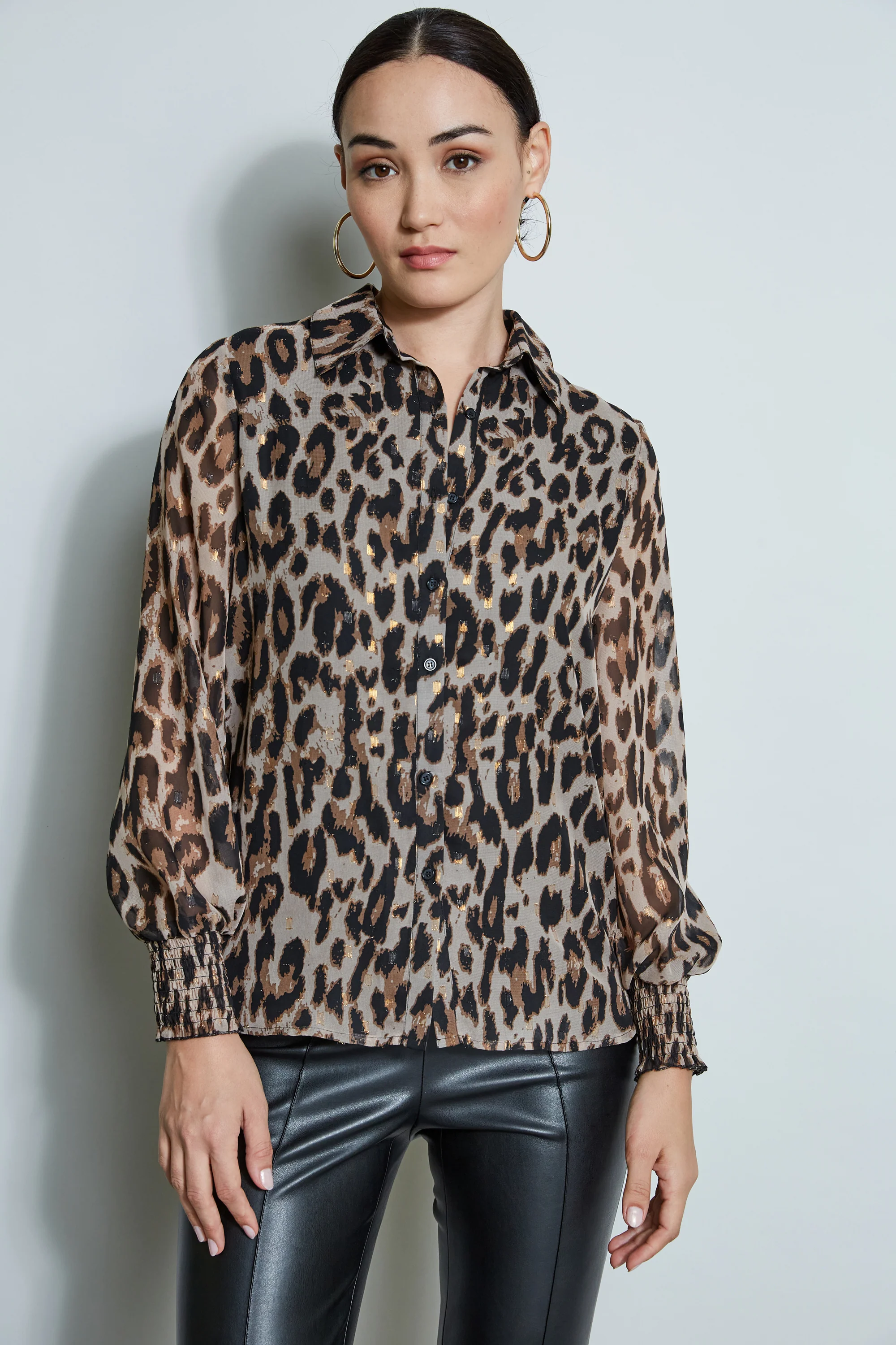T-Tahari Metallic Kissed Leopard Shirt - Murepair