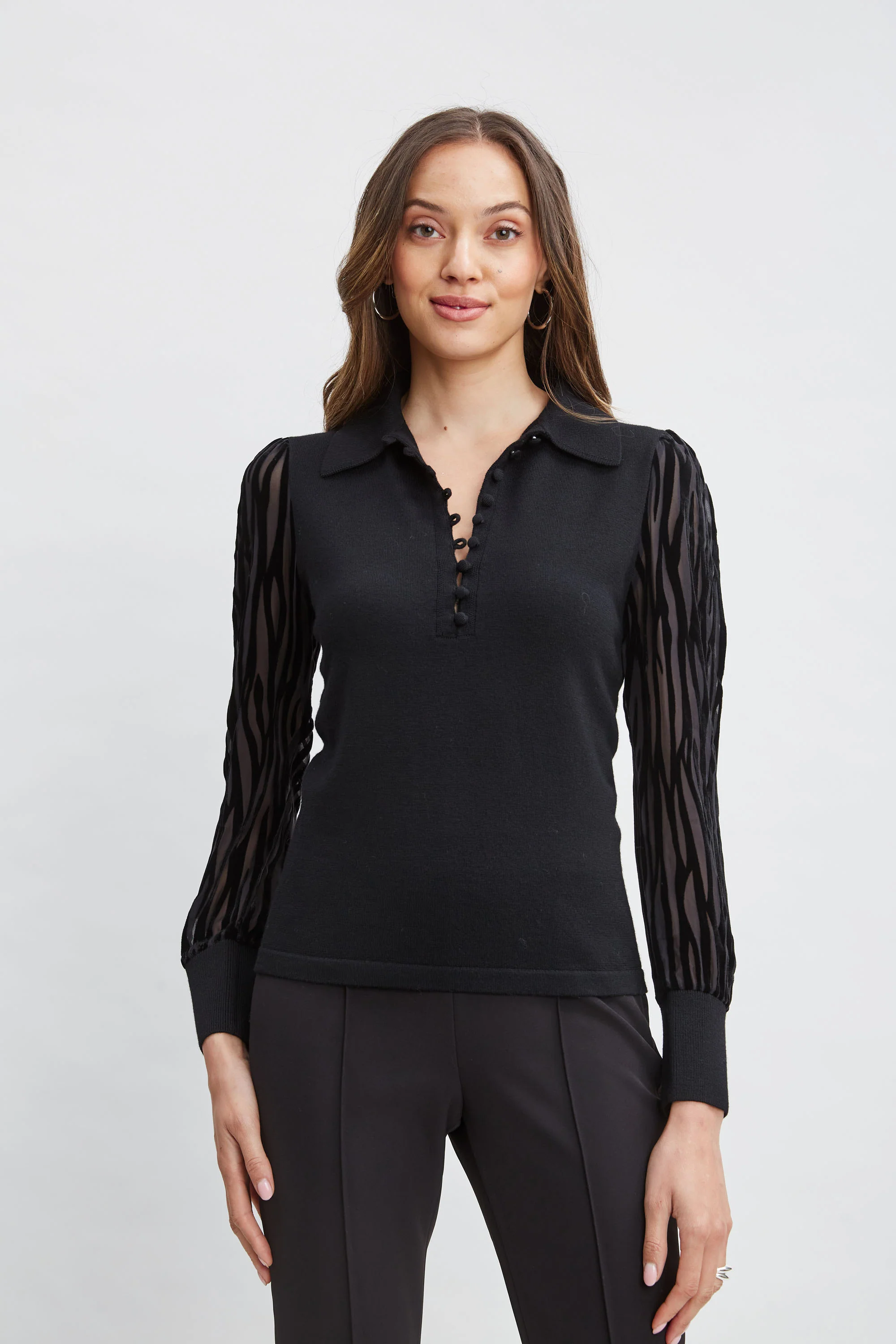 Velvet Burnout Sleeve Polo Sweater - Murepair