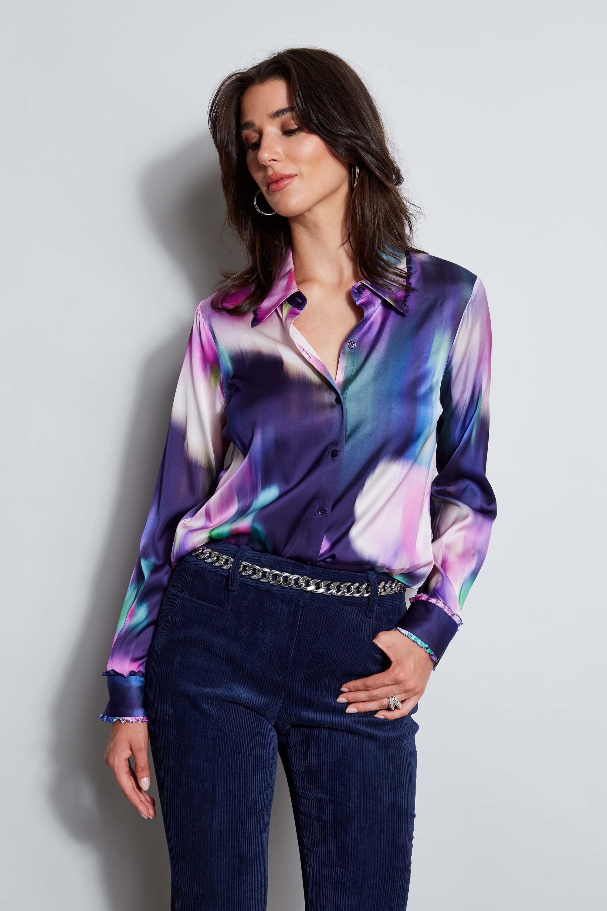 Silk Satin Moire Floral Shirt - Murepair