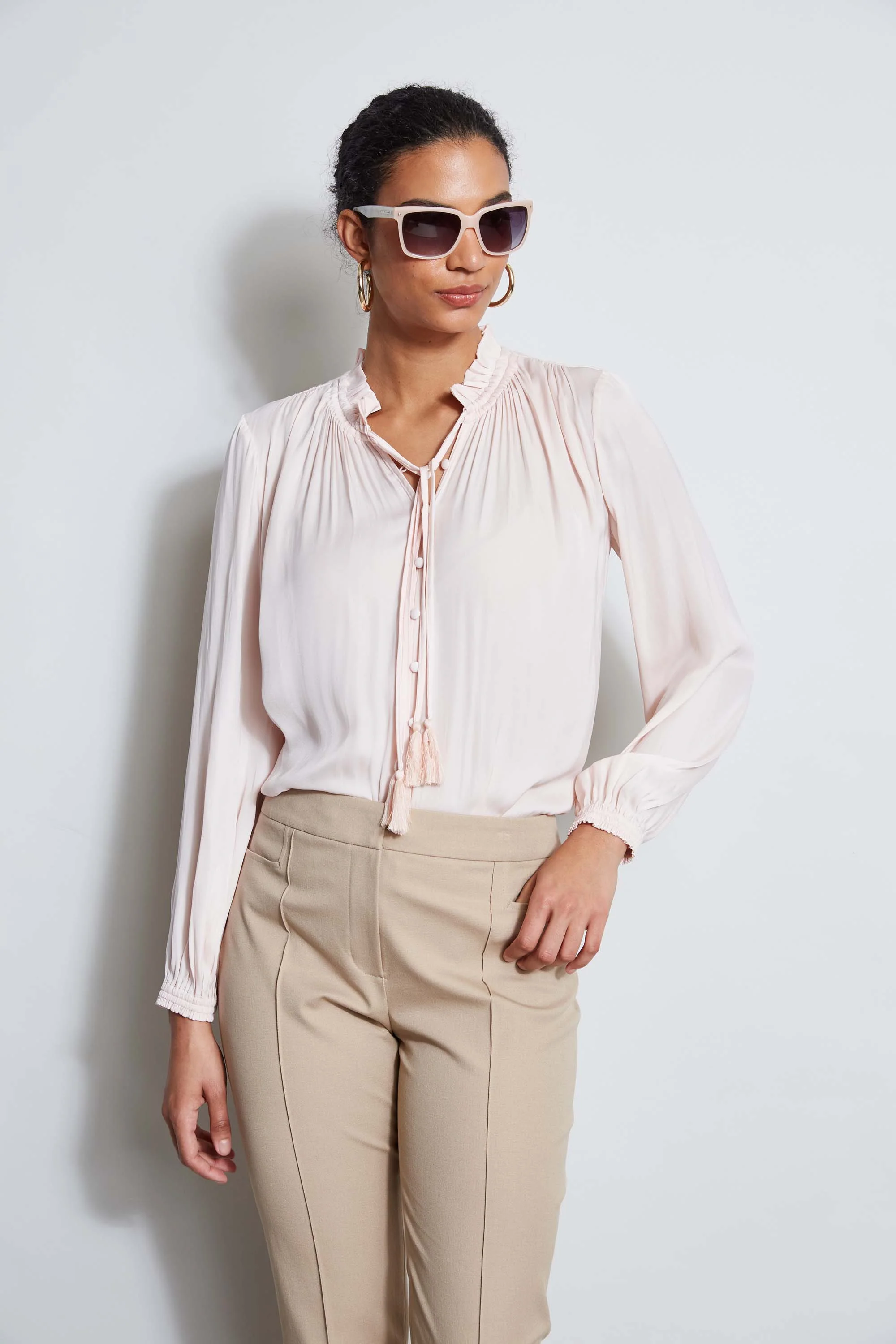 T-Tahari Tie Neck Airflow Shirt - Murepair