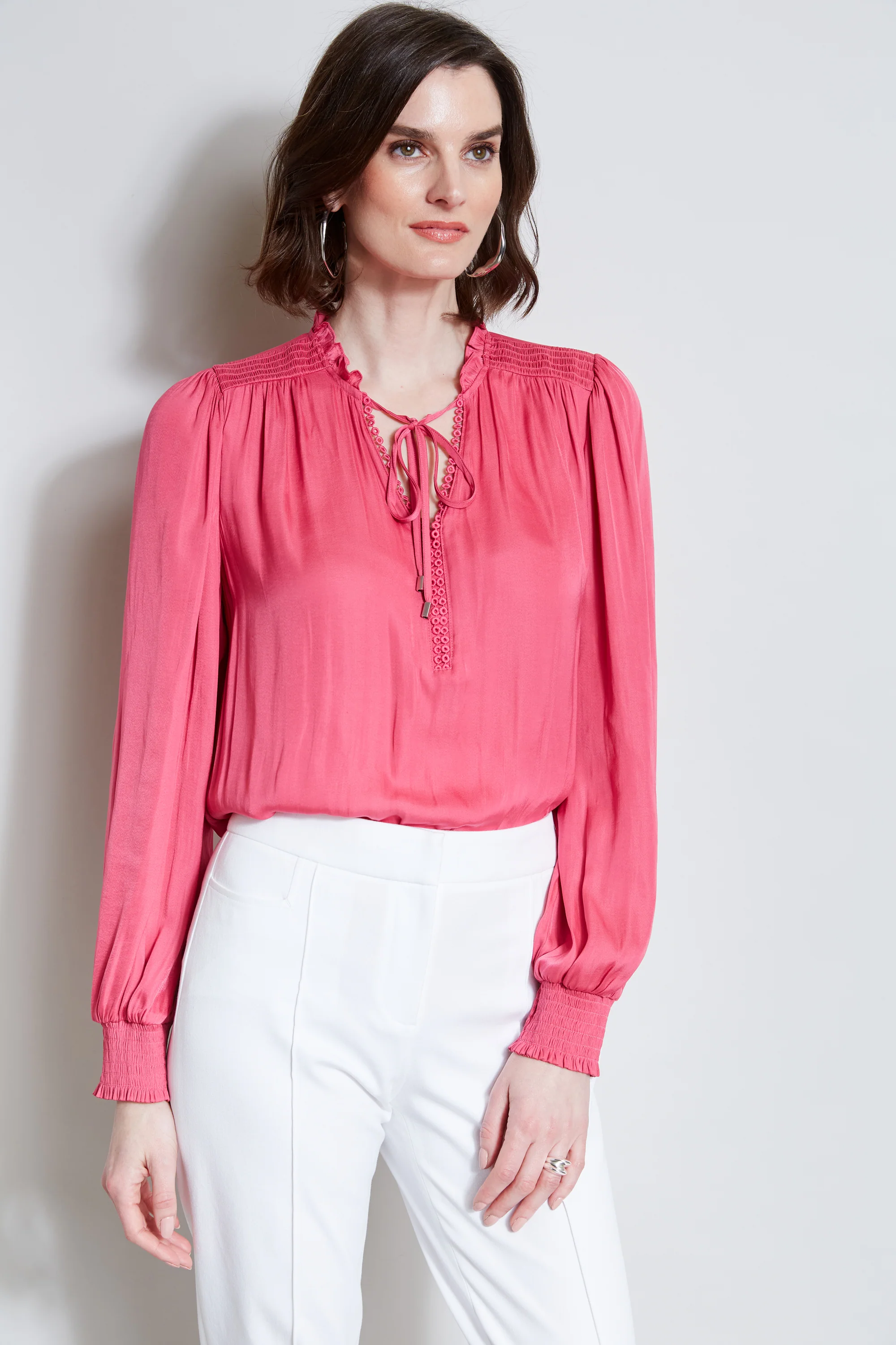 T-Tahari Embroidered Keyhole Shirt - Murepair