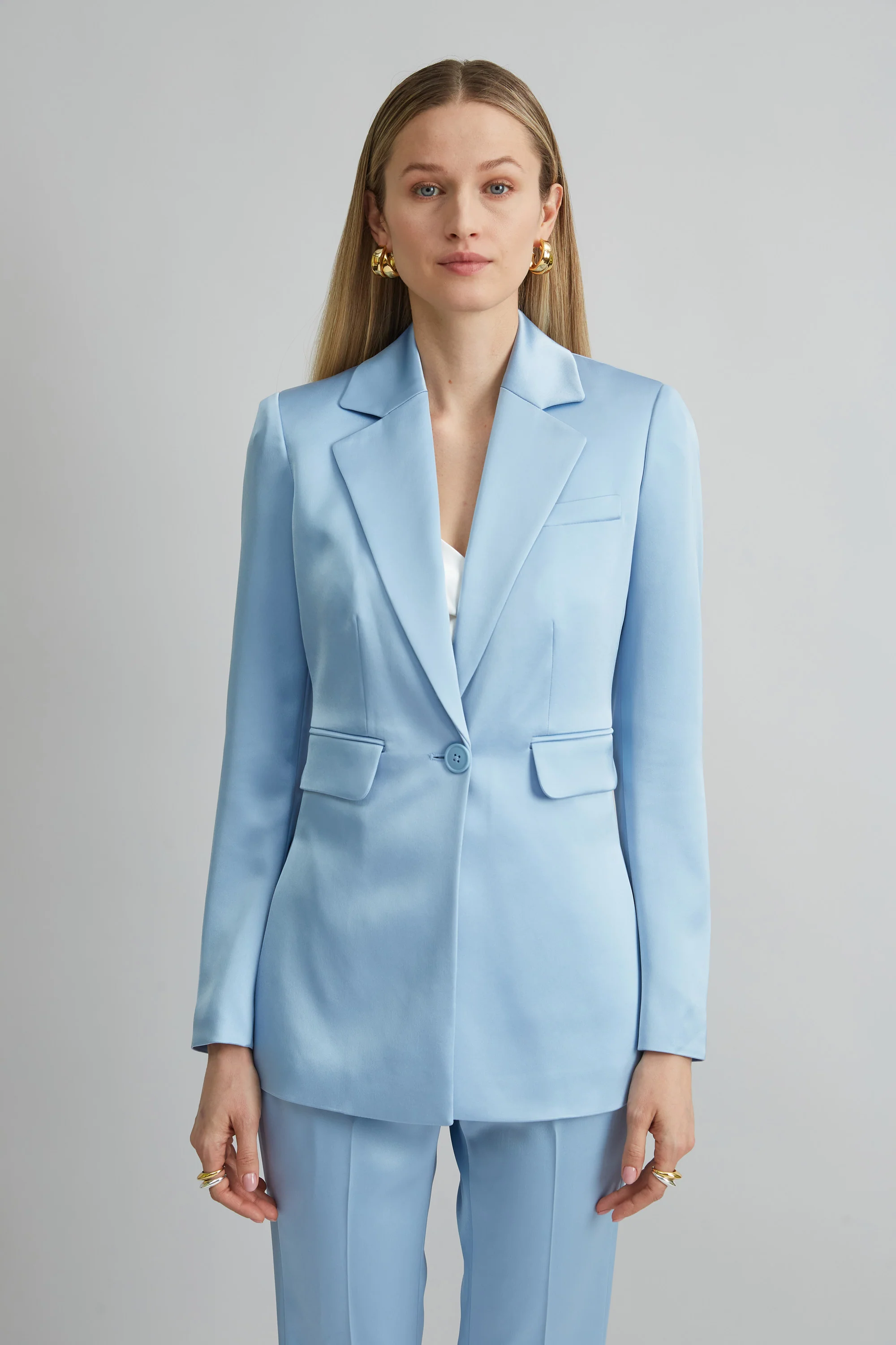 Satin Side Slit Blazer - Murepair