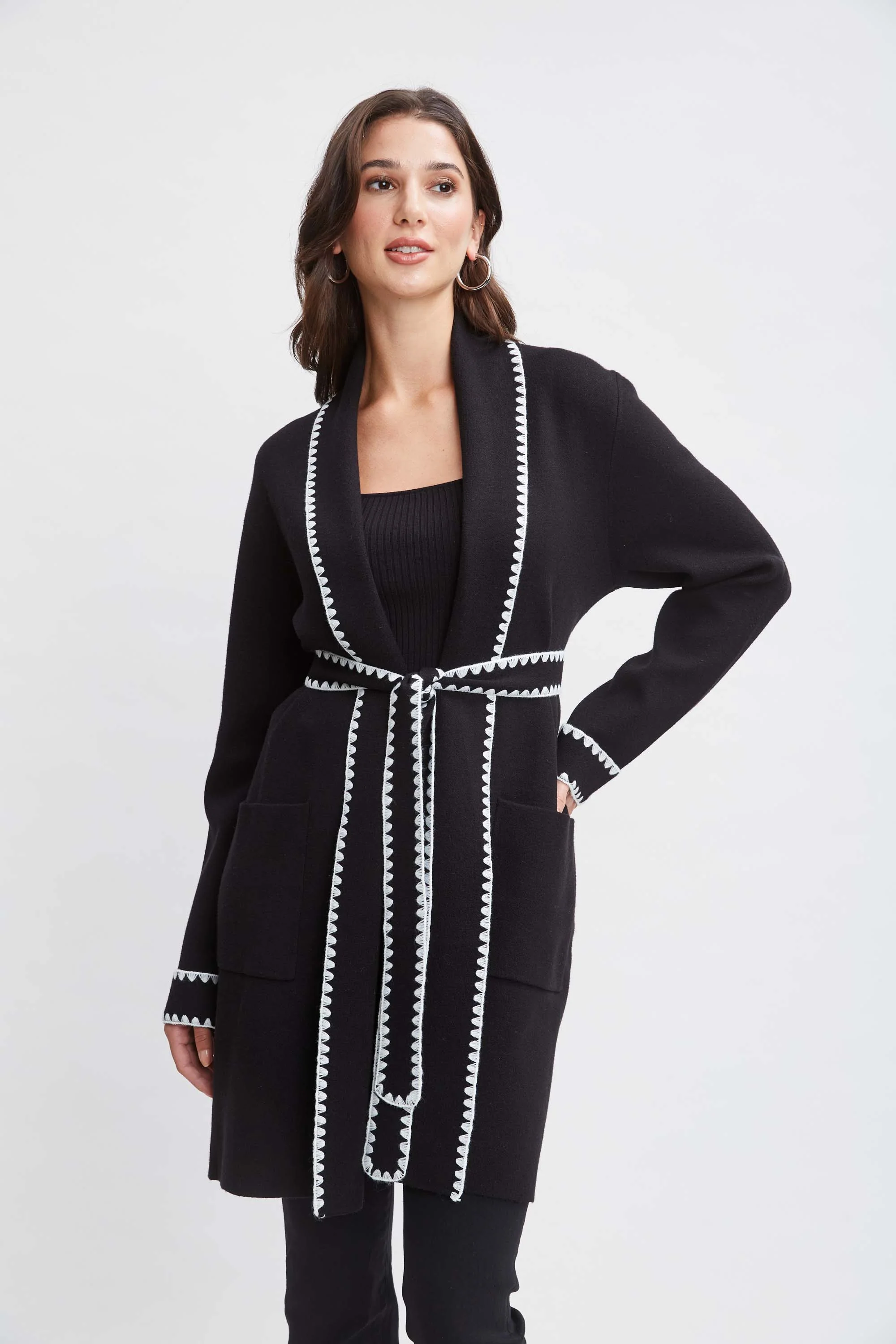 T-Tahari Whipstitch Belted Cardigan - Murepair
