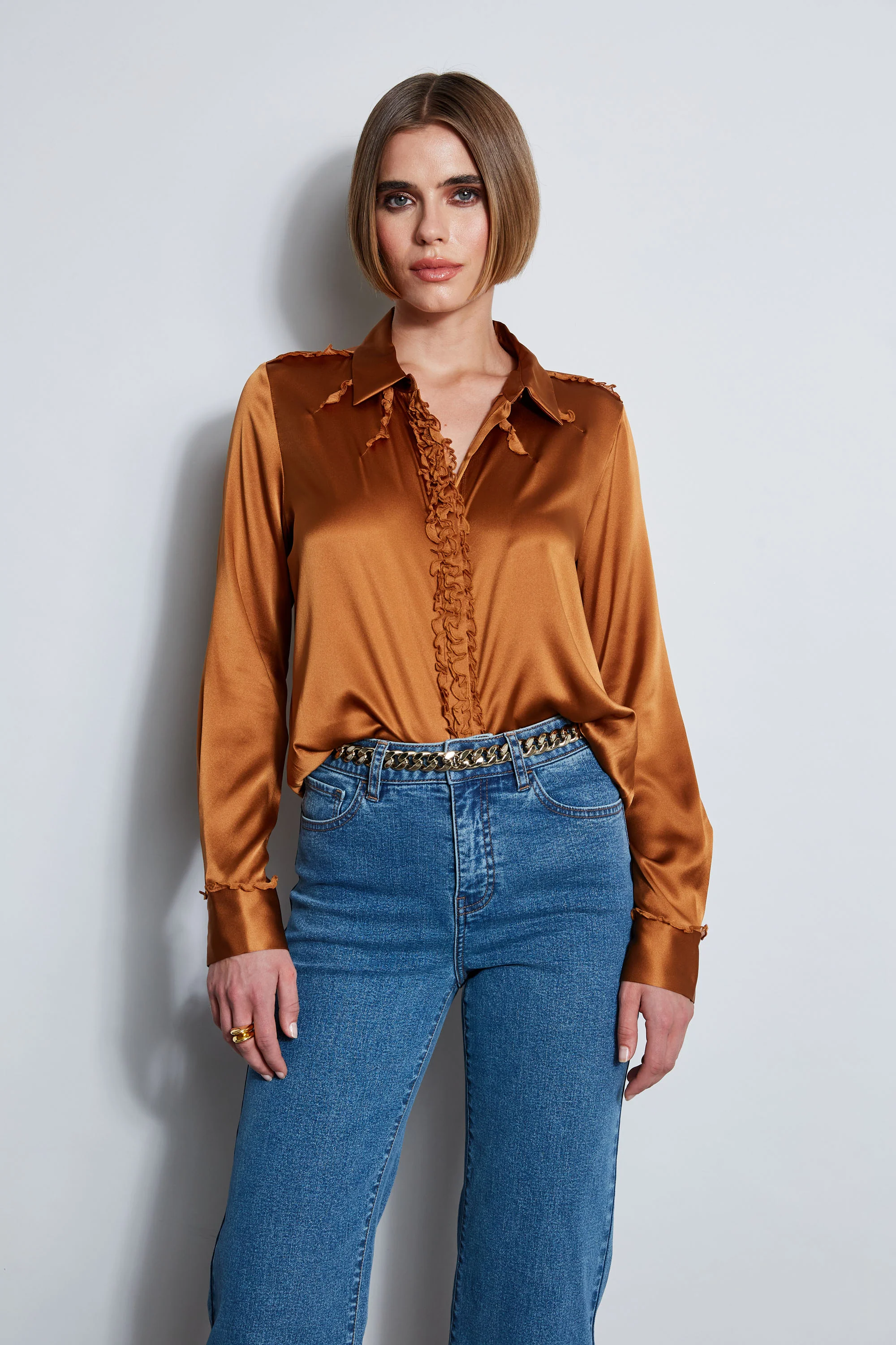 Chiffon Ruffle Silk Satin Shirt - Murepair