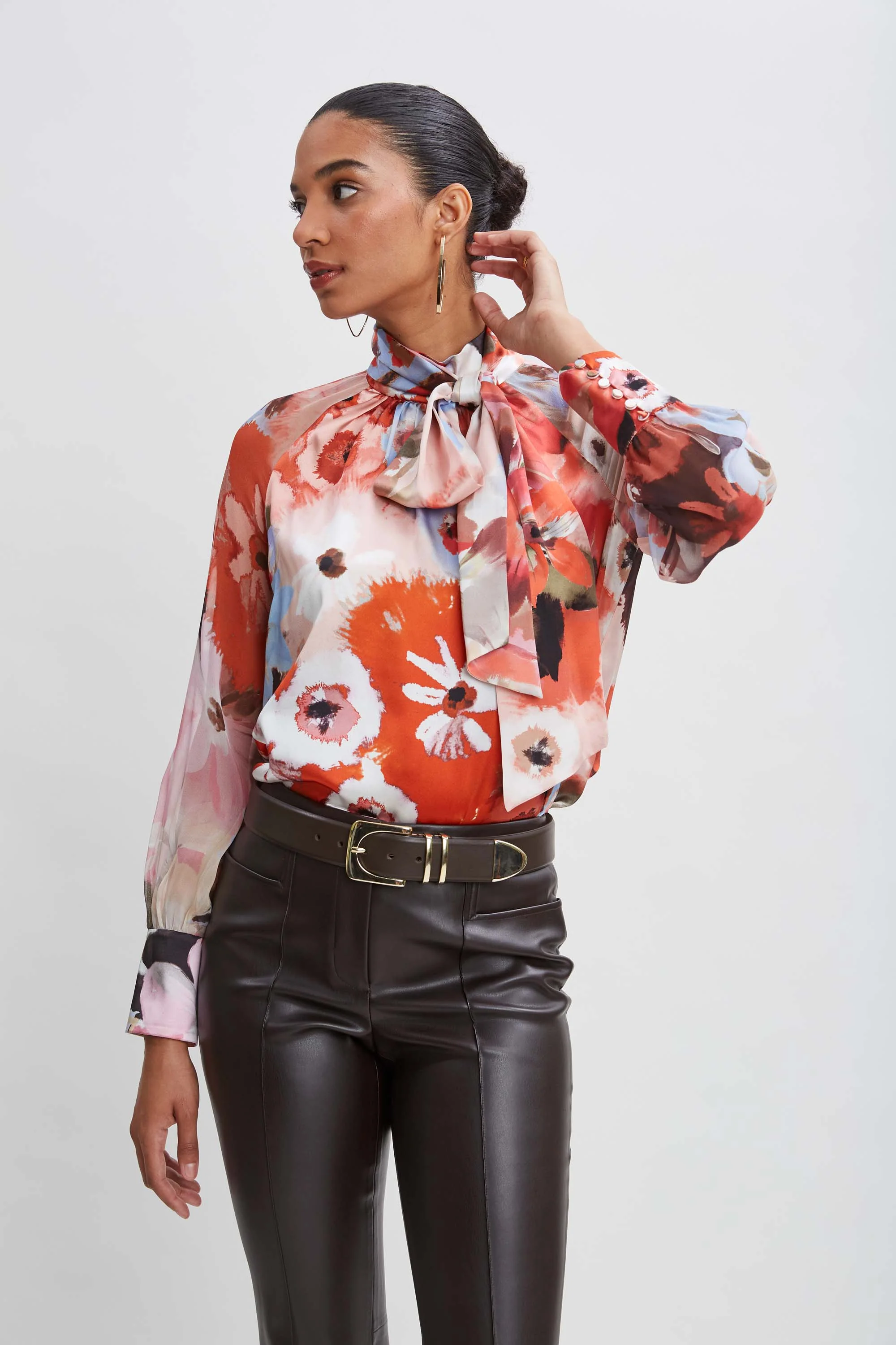 Silk Satin Wintergarden Chiffon Sleeve Shirt - Murepair