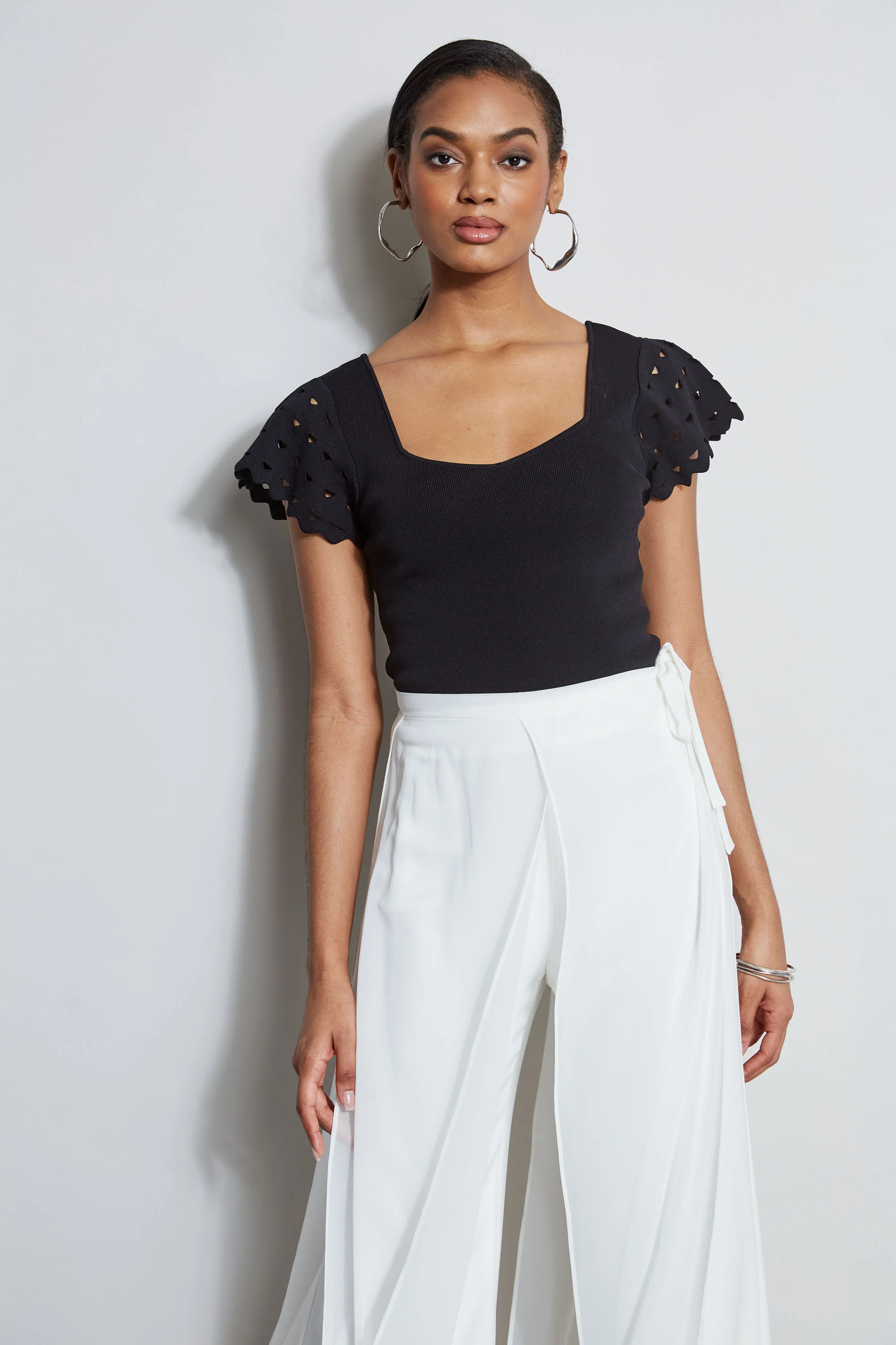 Cut Out Flutter Sleeve Sweater - Murepair