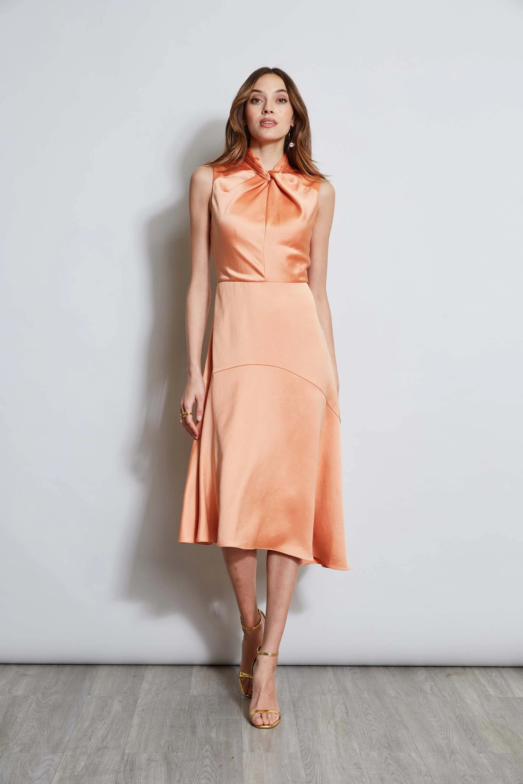 Twist Neck Satin Dress - Murepair