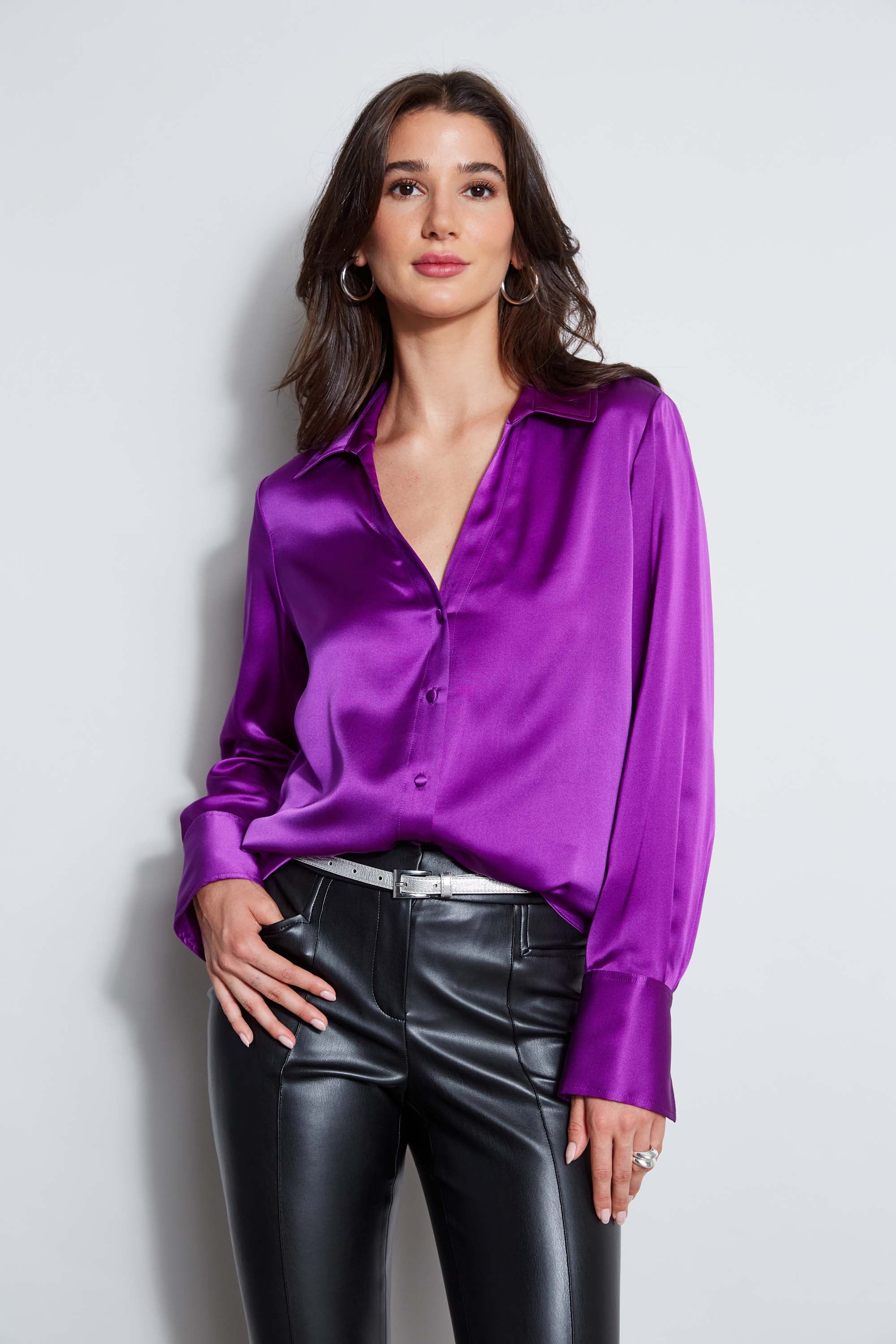 Silk Satin Button Down Shirt - Murepair