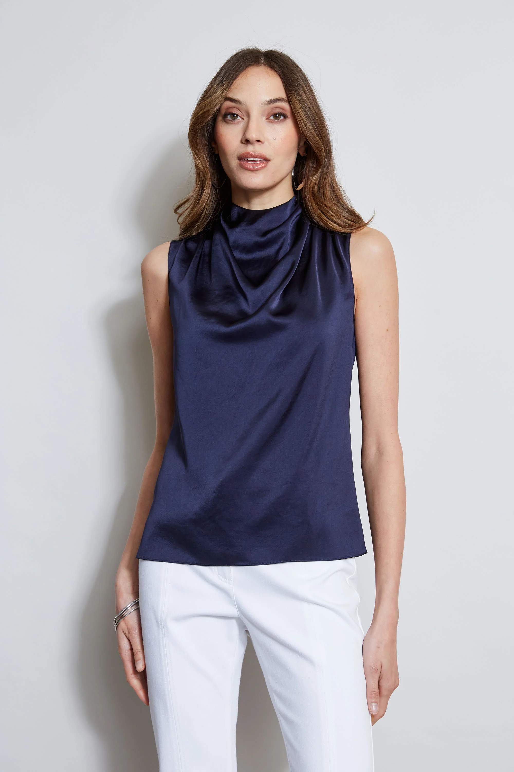 Satin Draped Neck Top - Murepair