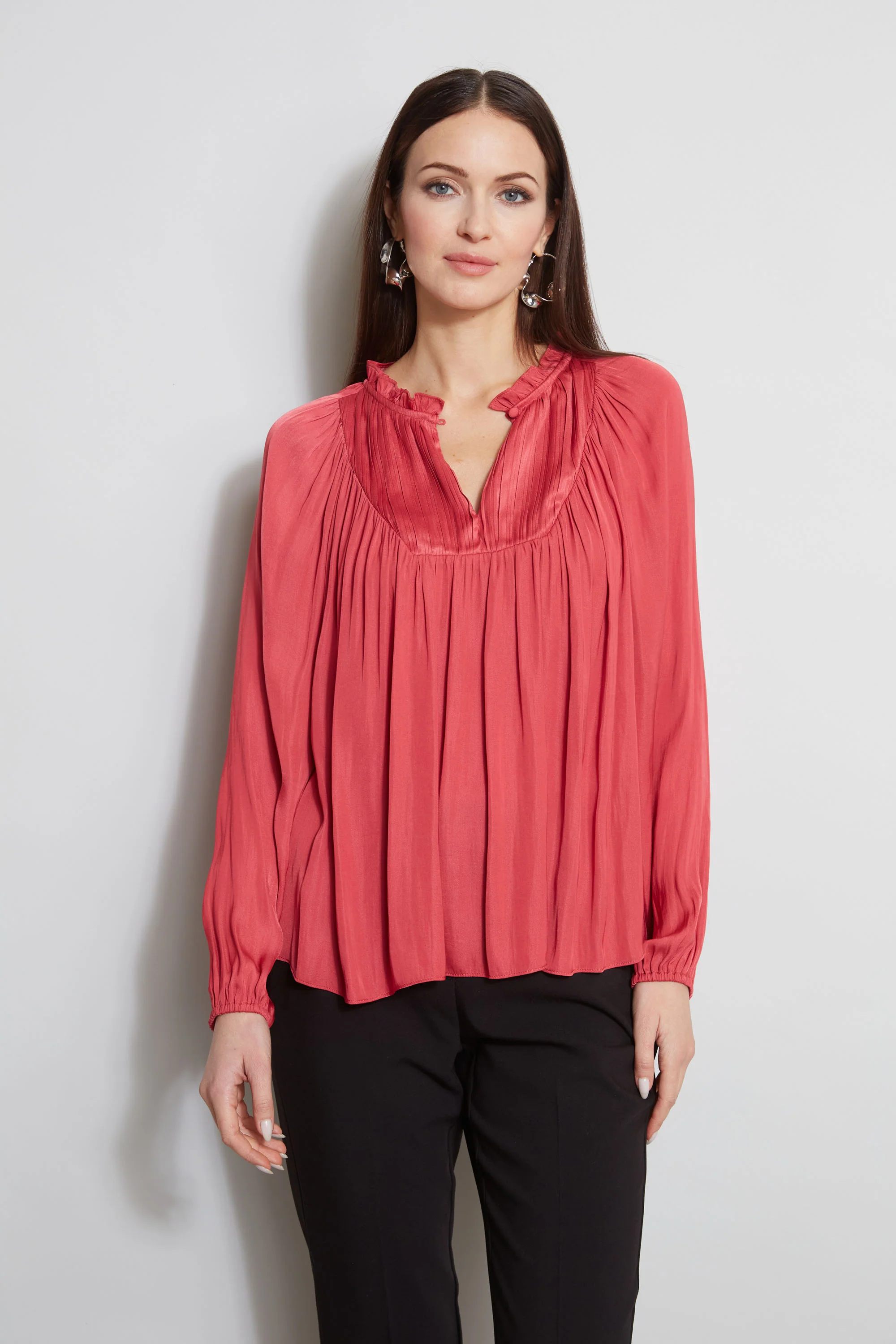 T-Tahari Pleated Blouson Shirt - Murepair