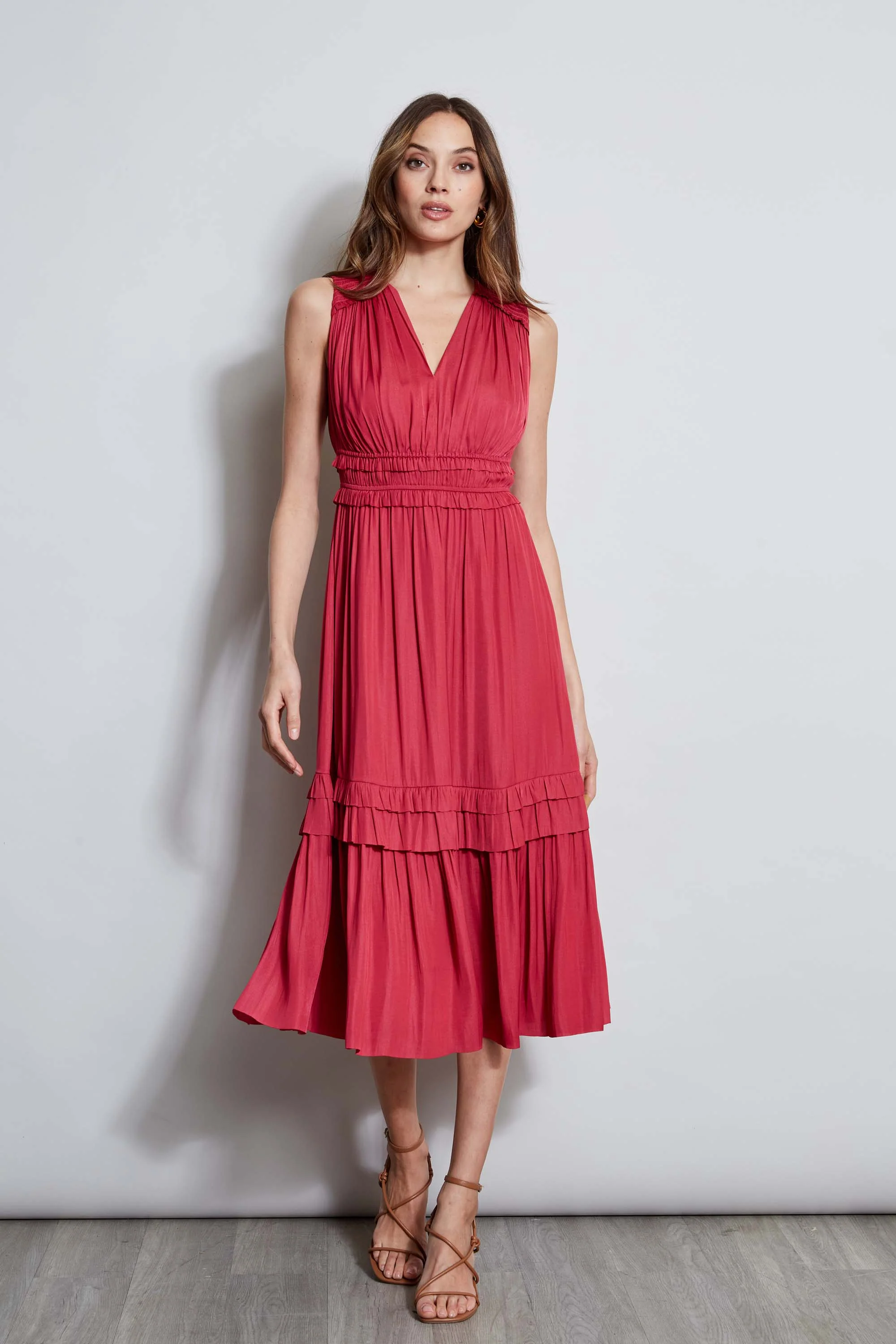 T-Tahari Smocked Sleeveless Midi Dress - Murepair