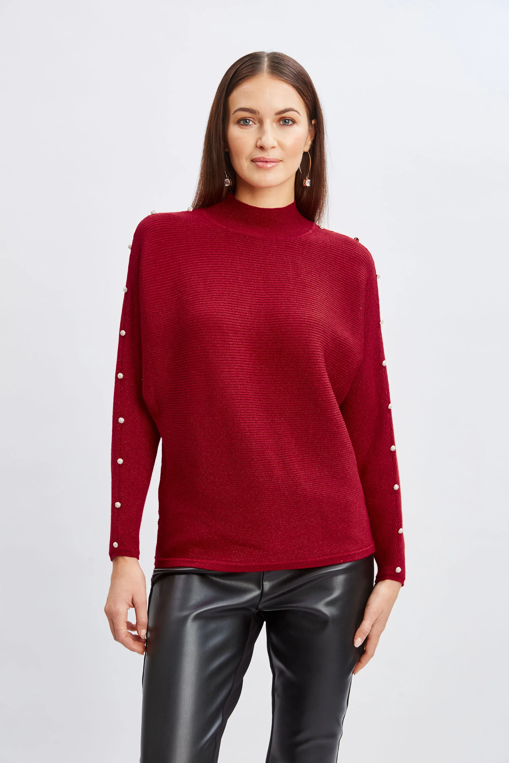 T-Tahari Crystal Sleeve Metallic Sweater - Murepair