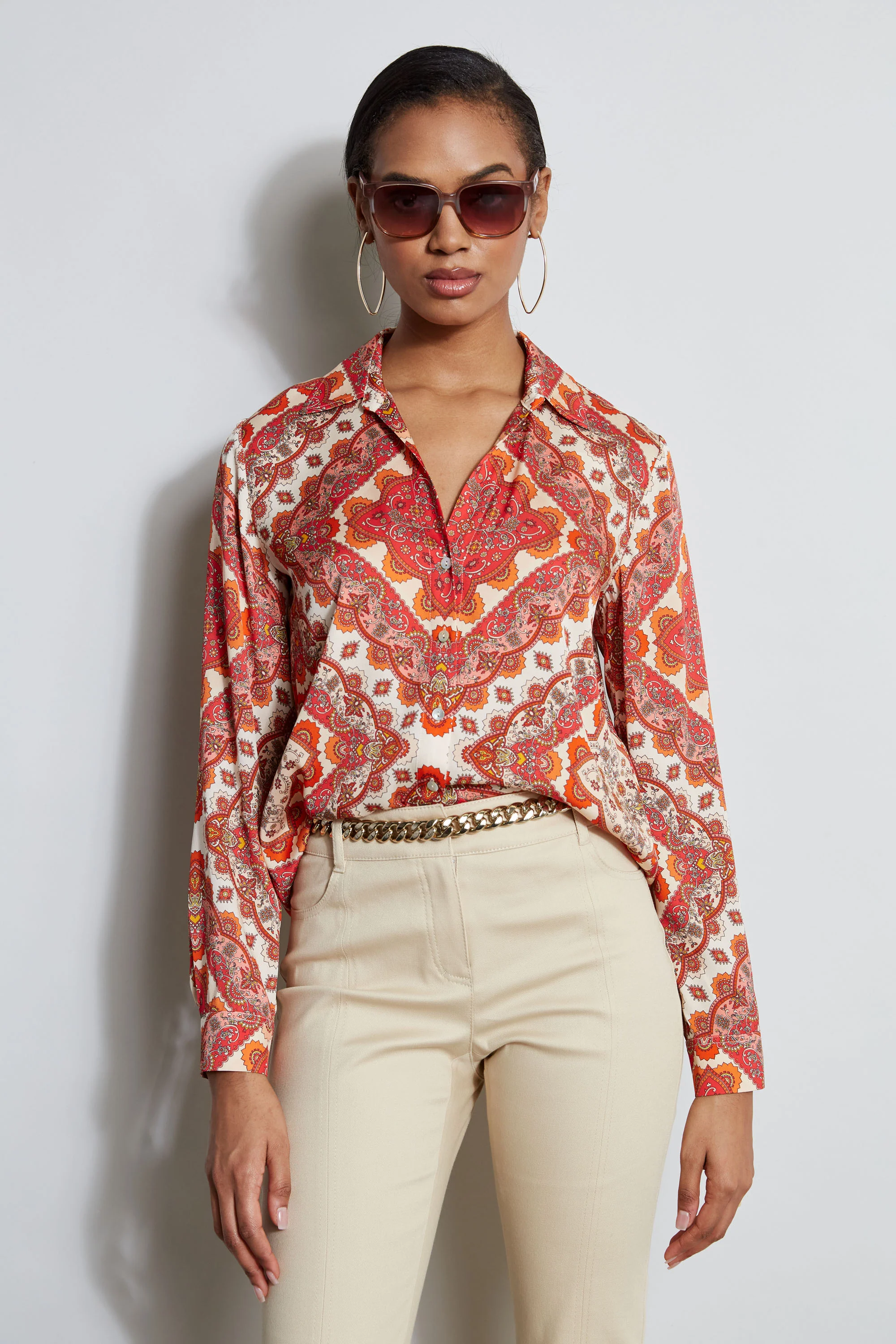 Silk Tile Print Button Down Shirt - Murepair