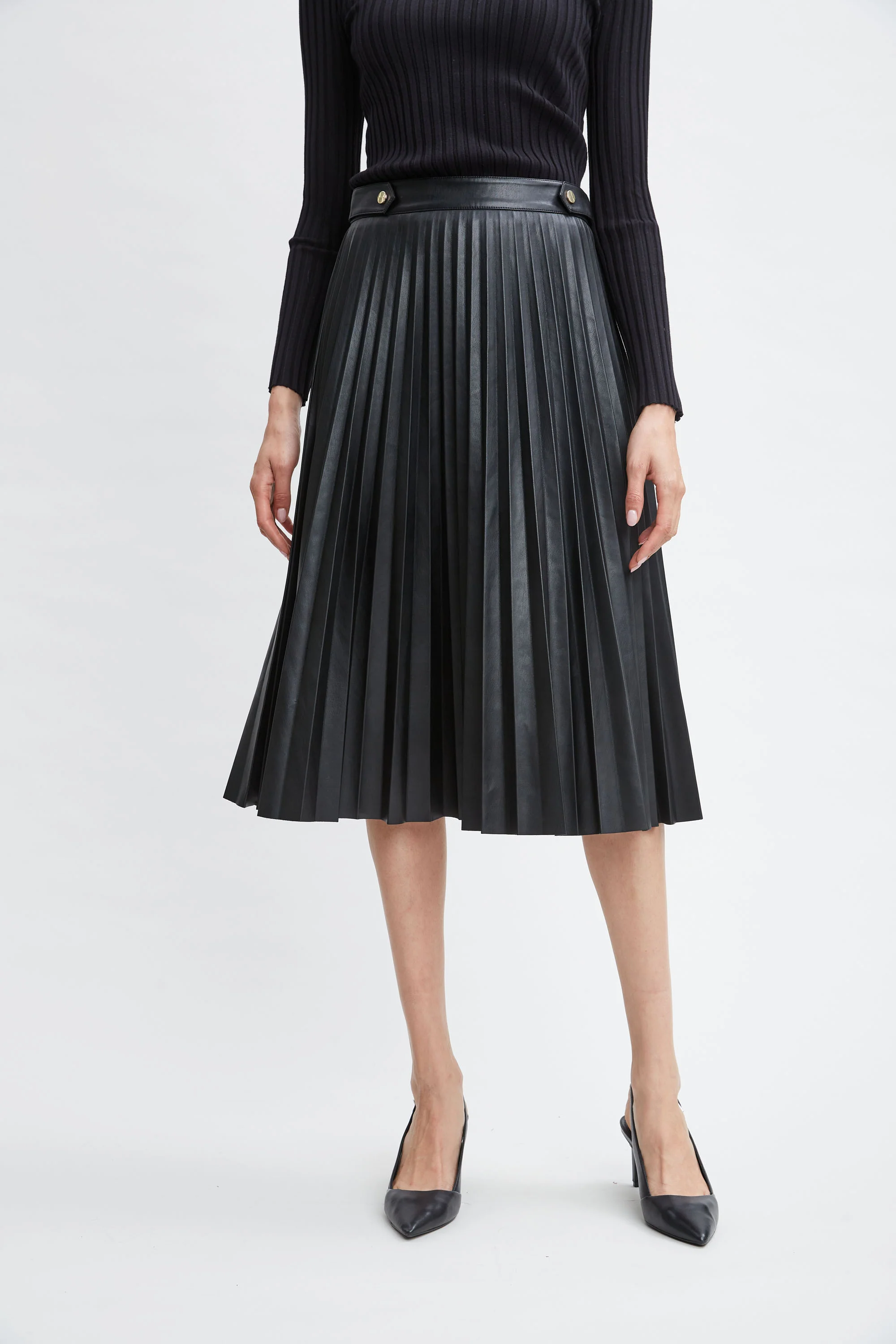 T-Tahari Vegan Leather Pleated Midi Skirt - Murepair