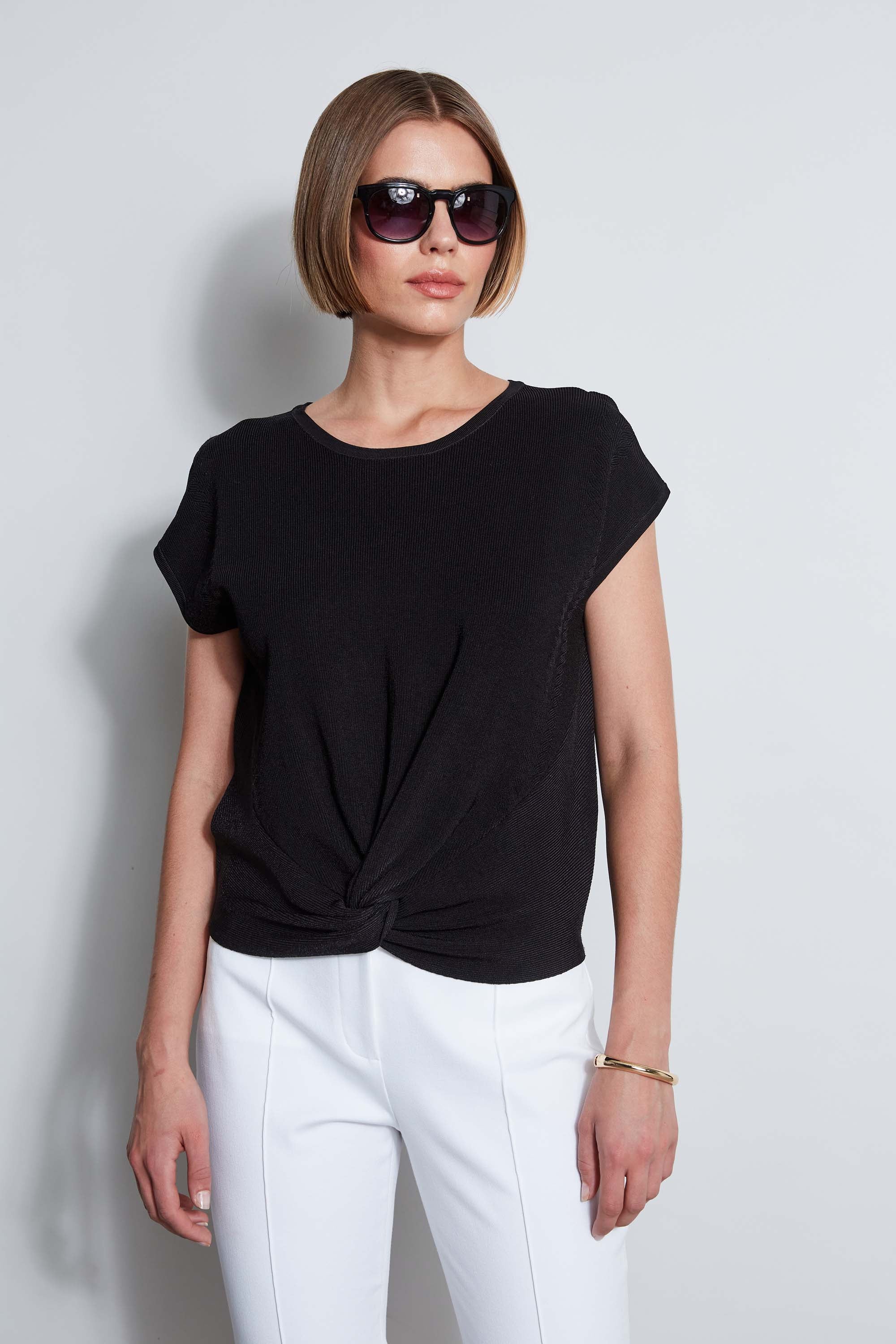 T-Tahari Twist Knot Short Sleeve Sweater - Murepair