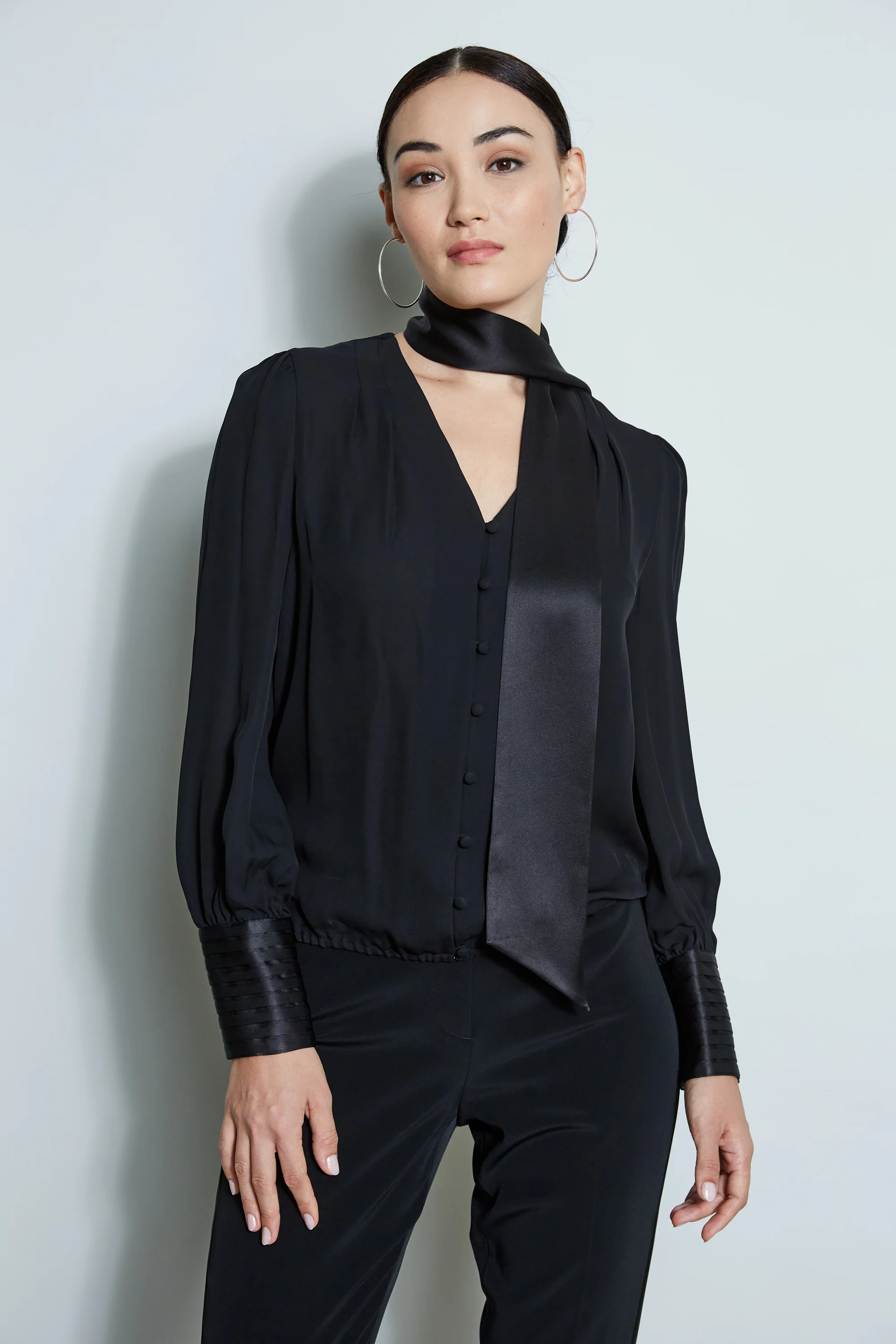 Blouson Satin Tie Shirt - Murepair
