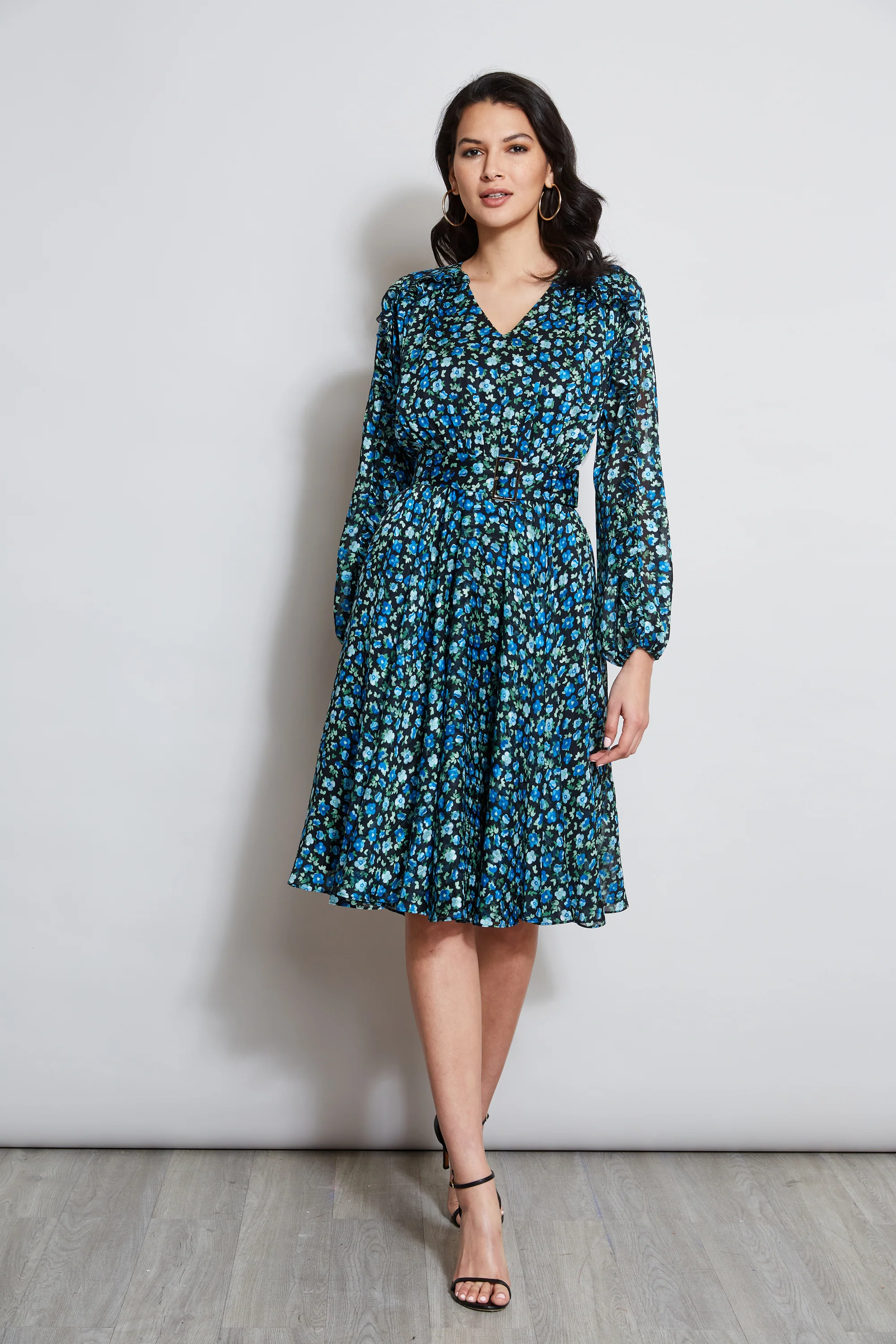 Floral Long Sleeve Belted Dress - Murepair