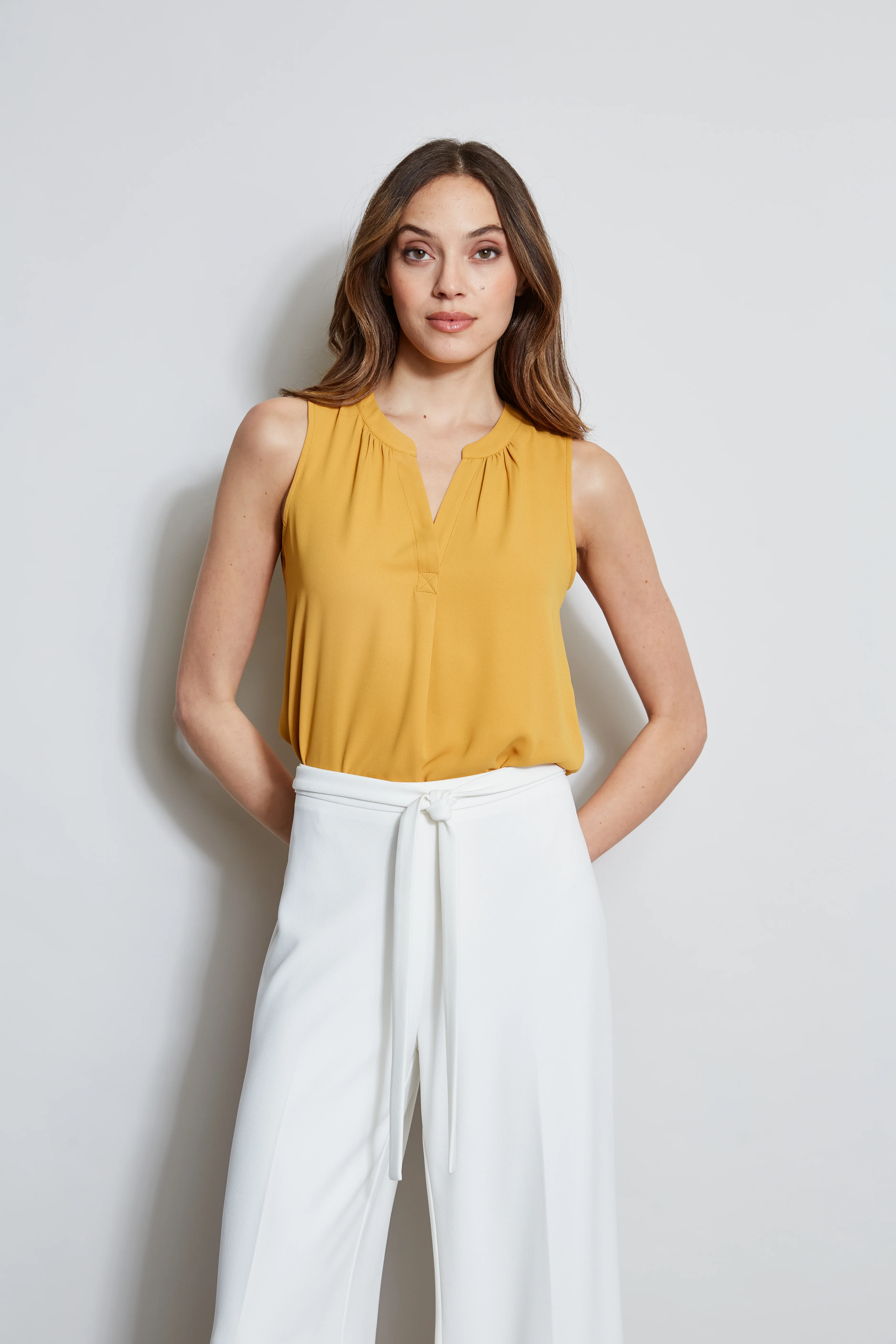 T-Tahari Sleeveless Split Neck Top - Murepair