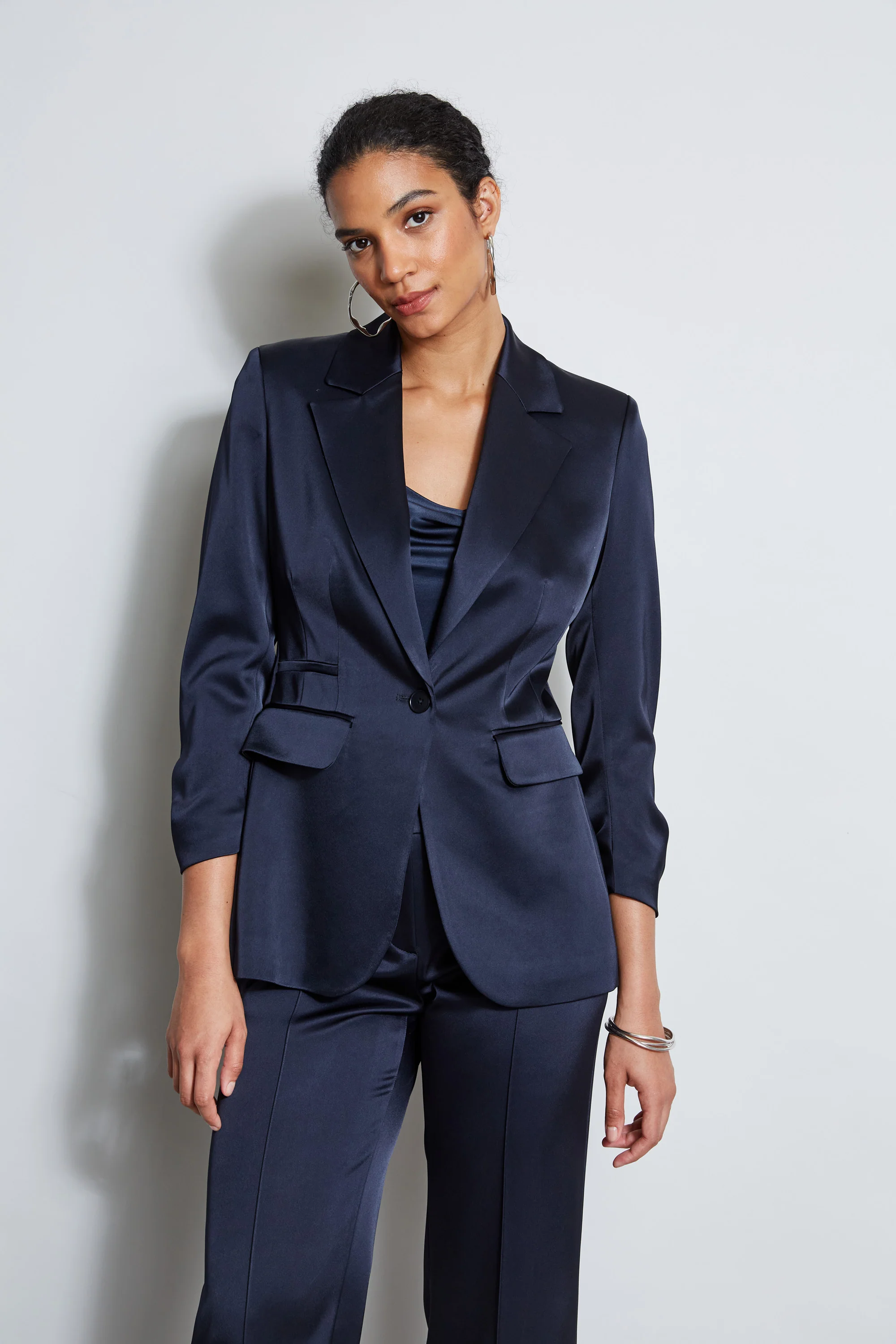 Satin Ruched Sleeve Blazer - Murepair