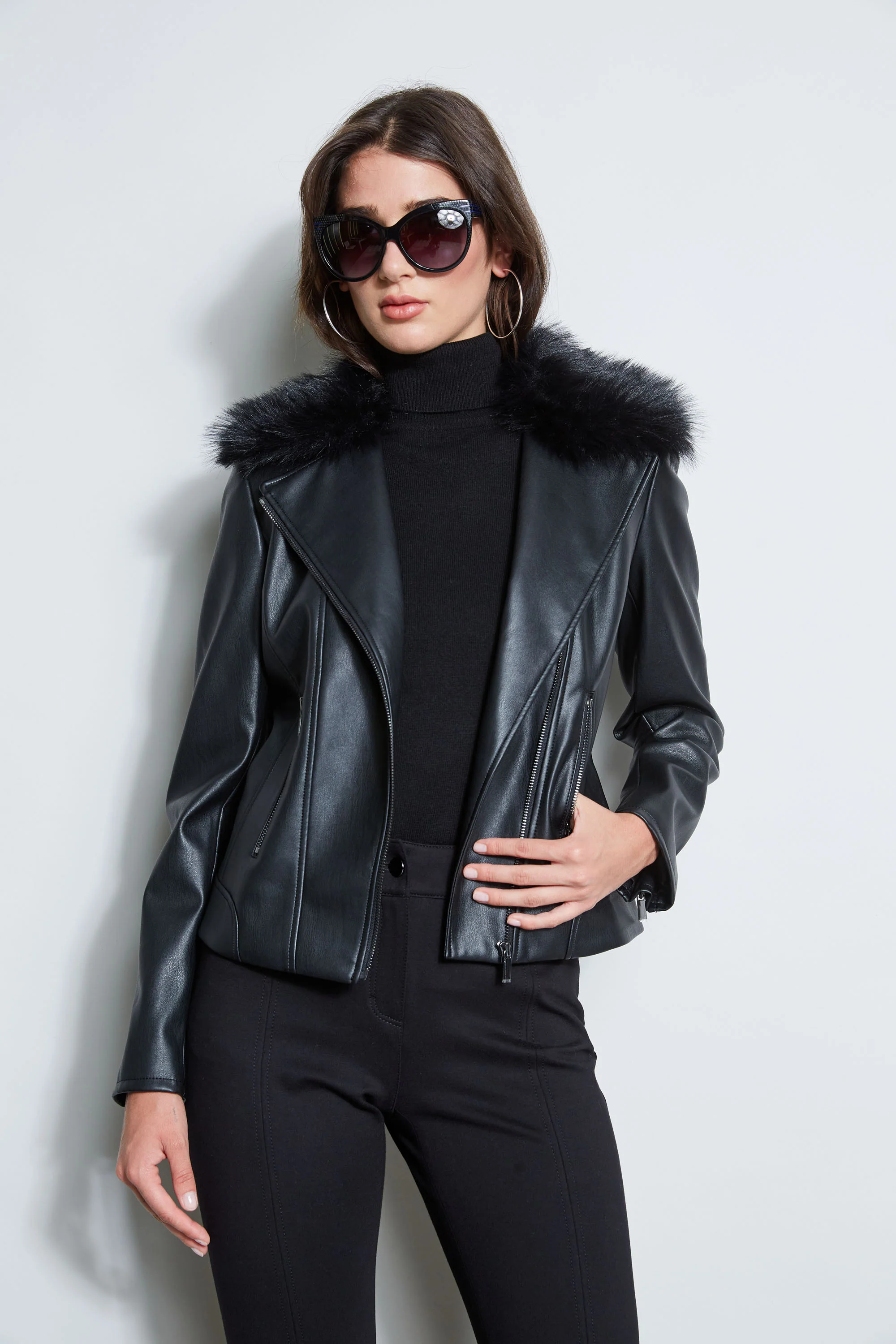 Faux Fur Collar Moto Jacket - Murepair