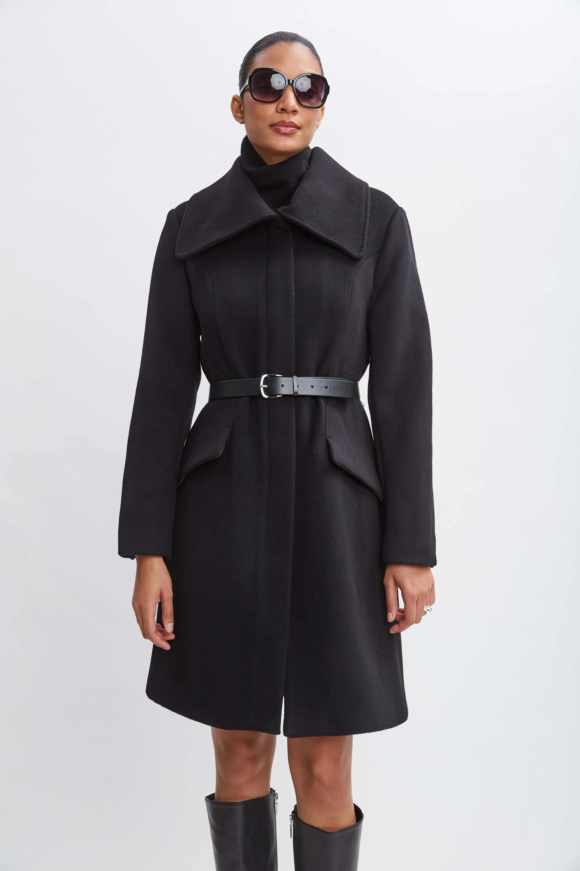 Wool Belted Panel Coat - Murepair