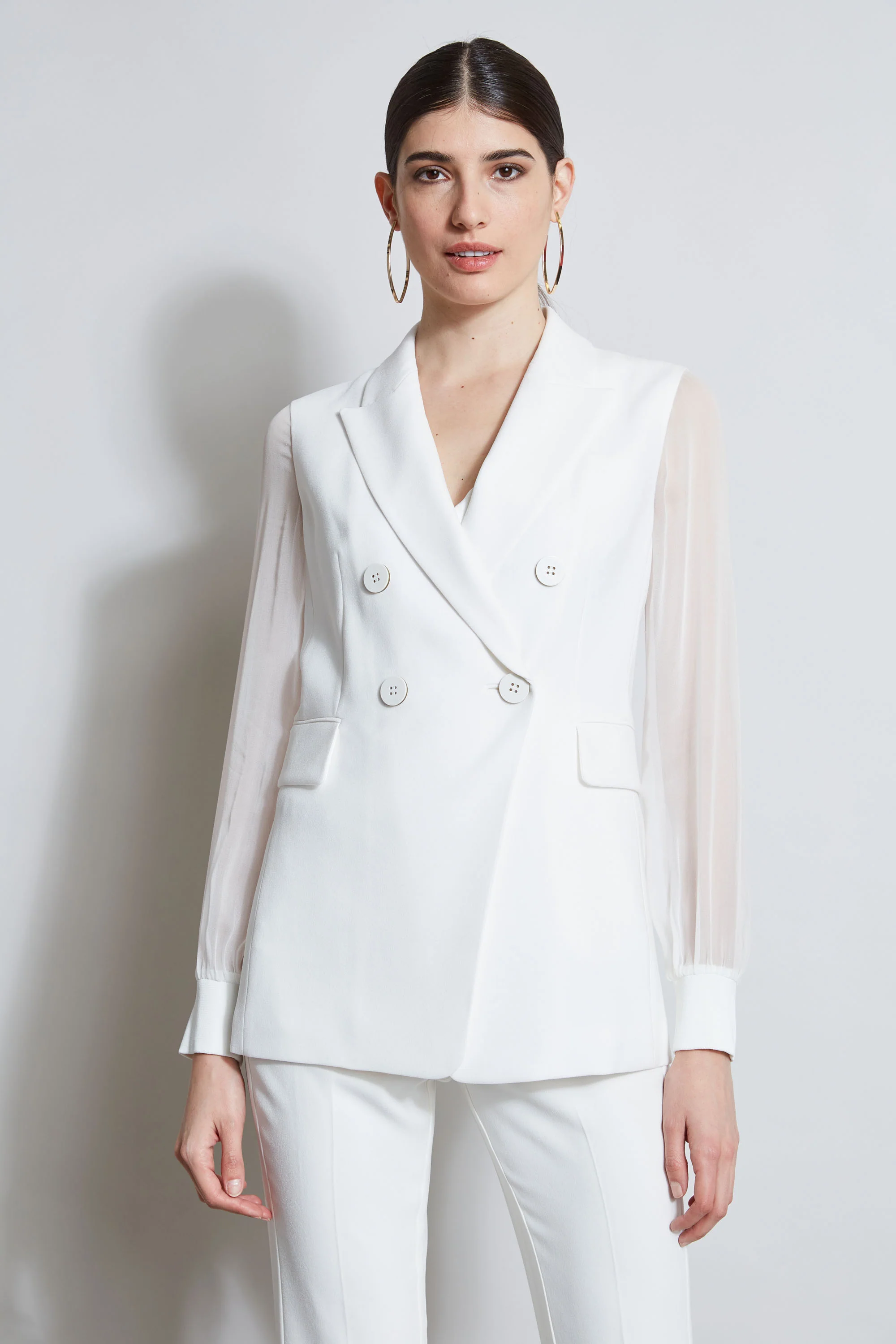 Double Breasted Chiffon Sleeve Blazer - Murepair